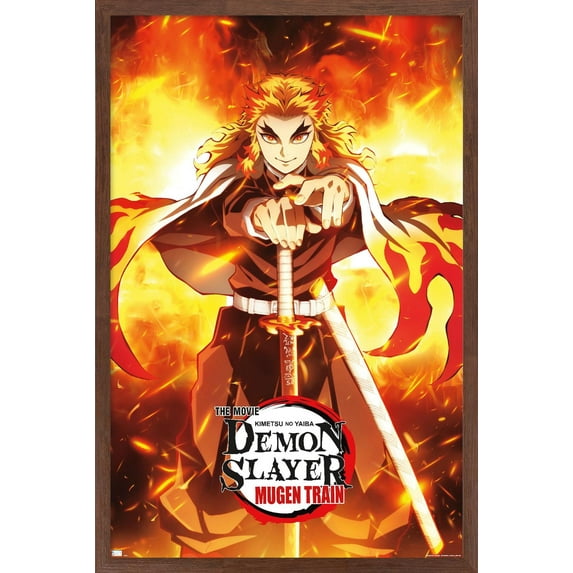 Demon Slayer: Mugen Train - Kyojuro Rengoku One Sheet Wall Poster, 14.725" x 22.375" Framed