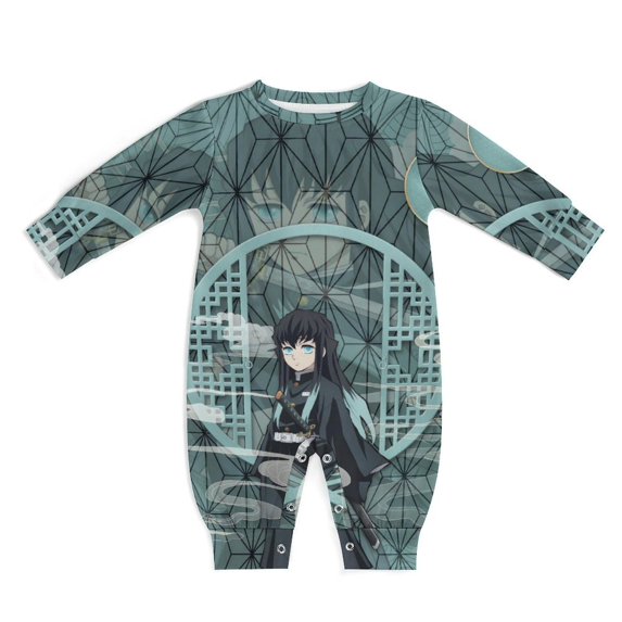Demon Slayer Muichiro Tokito Baby Onesie Romper Footless Infant Long Sleeve Jumpsuit for Boys Girls