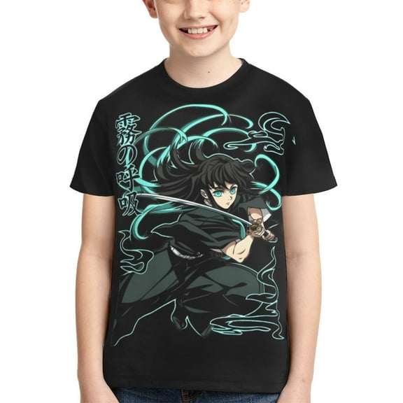 Demon Slayer Muichiro Tokito Boys Girls T Shirt Kids Short Sleeve Crewneck 3d Printed Graphic Shirts For Kids Youth X-Small