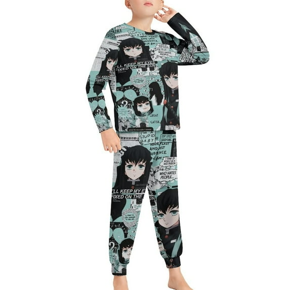 Demon Slayer Muichiro Tokito Ki-ds Pajamas 2 Piece Pjs Set Little Big Bo-ys Gi-rls Sleepwear