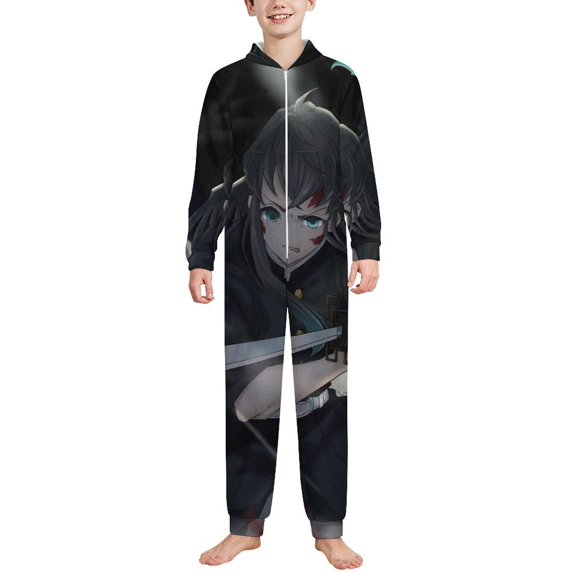 Demon Slayer Muichiro Tokito Kids Hooded Jumpsuit Union Suit Onesie One Piece Blanket for Boys Girls