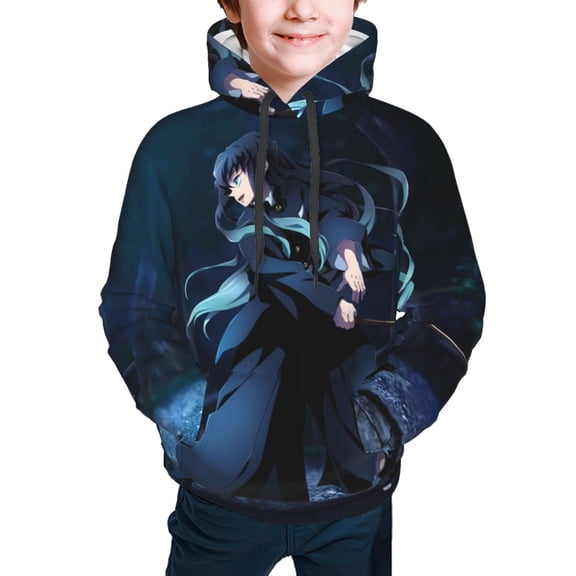 Demon Slayer Muichiro Tokito Kids' Hoodie 3d Print Sweatshirt Soft Pullover Hooded With Big Pockets For Boys Or Girls X-Large