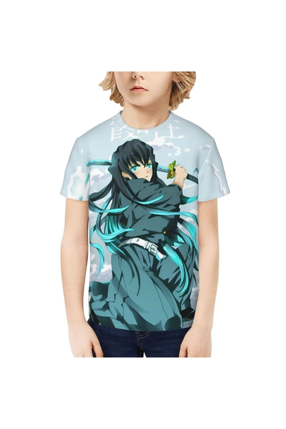 Demon Slayer Muichiro Tokito Kids T-Shirt 3d Printed Graphic T-Shirts Boys And Girls Short Sleeve Shirts For Youth Kids Medium