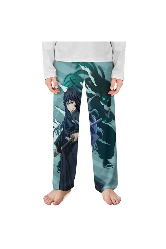 Demon Slayer Muichiro Tokito Pajama Pants Long Sleep Pants Soft Elastic Waist PJ Bottoms Lounge Pants
