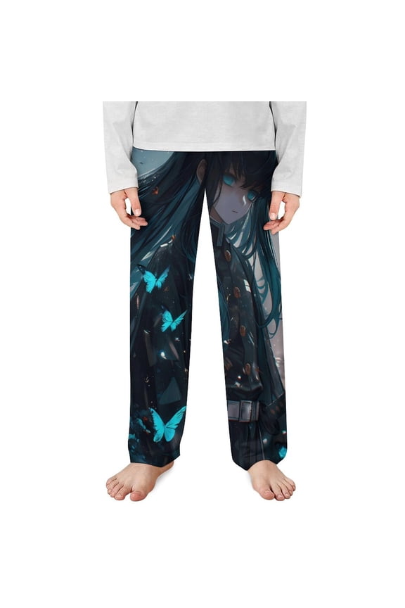 Demon Slayer Muichiro Tokito Pajama Pants Long Sleep Pants Soft Elastic Waist PJ Bottoms Lounge Pants
