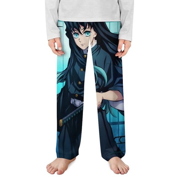 Demon Slayer Muichiro Tokito Pajama Pants Long Sleep Pants Soft Elastic Waist PJ Bottoms Lounge Pants