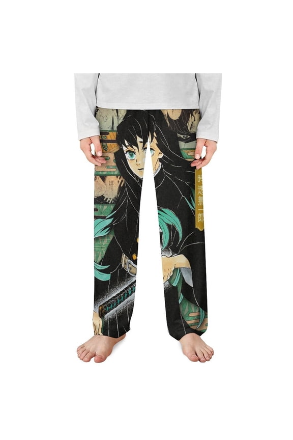 Demon Slayer Muichiro Tokito Pajama Pants Long Sleep Pants Soft Elastic Waist PJ Bottoms Lounge Pants