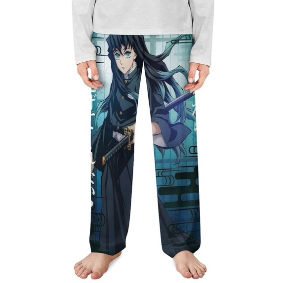 Demon Slayer Muichiro Tokito Pajama Pants Long Sleep Pants Soft Elastic Waist PJ Bottoms Lounge Pants
