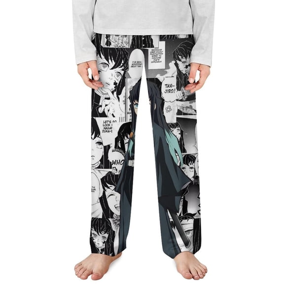 Demon Slayer Muichiro Tokito Pajama Pants Long Sleep Pants Soft Elastic Waist PJ Bottoms Lounge Pants