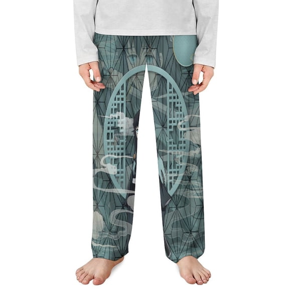 Demon Slayer Muichiro Tokito Pajama Pants Long Sleep Pants Soft Elastic Waist PJ Bottoms Lounge Pants
