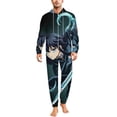 thumbnail image 1 of Demon Slayer Muichiro Tokito Women Men Pajamas Zipper Onesie Jumpsuit Hooded One Piece Sleepwear, 1 of 8
