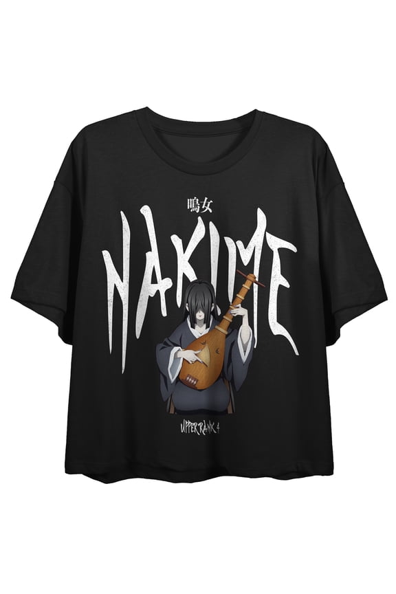 Demon Slayer Nakime With Kanji Text Women's Black Cropped Tee-XL