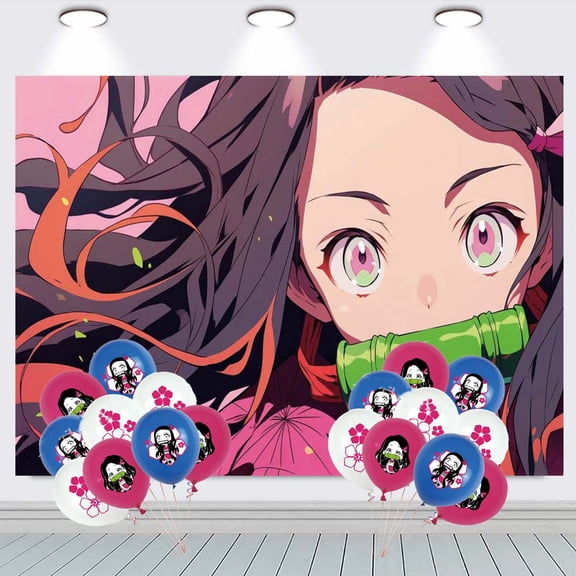 Demon Slayer Nezuko Backdrop Balloons Banner Party Decorations Taspestry Wall Decor Background Poster Supplies