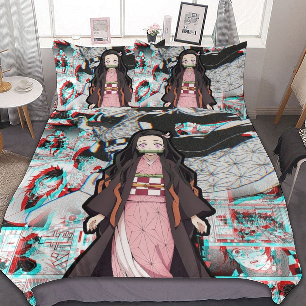 Demon Slayer Nezuko Bedding Sets Cute Bed Cover Anime Cartoon 3D ...