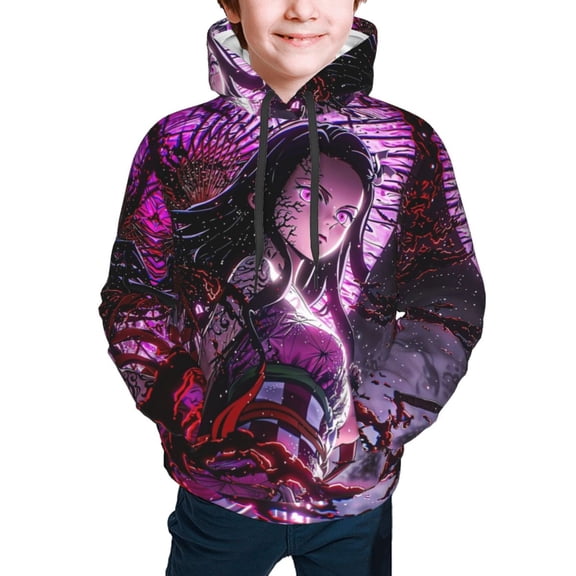 Demon Slayer Nezuko Kamado Kids' Hoodie 3d Print Sweatshirt Soft Pullover Hooded With Big Pockets For Boys Or Girls Medium