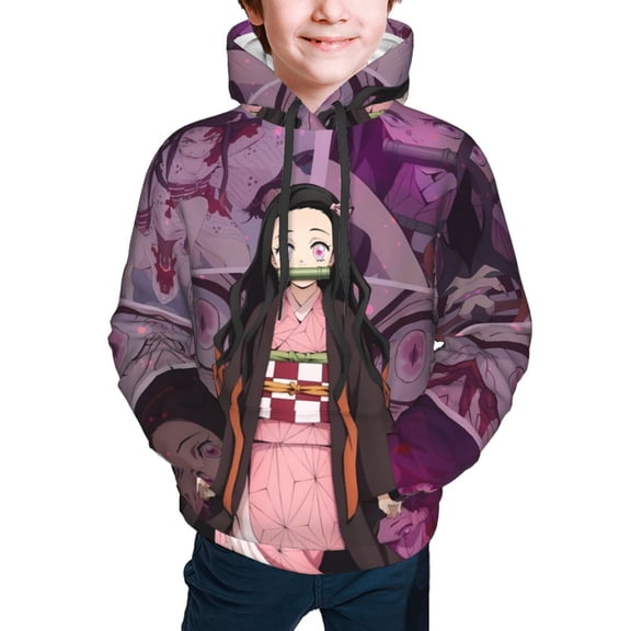 Demon Slayer Nezuko Kamado Kids' Hoodie 3d Print Sweatshirt Soft Pullover Hooded With Big Pockets For Boys Or Girls Small
