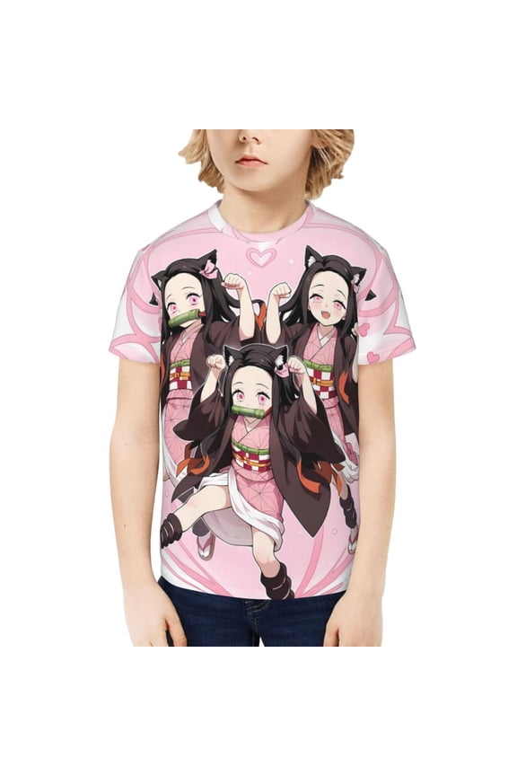 Demon Slayer Nezuko Kamado Kids T-Shirt 3d Printed Graphic T-Shirts Boys And Girls Short Sleeve Shirts For Youth Kids Medium