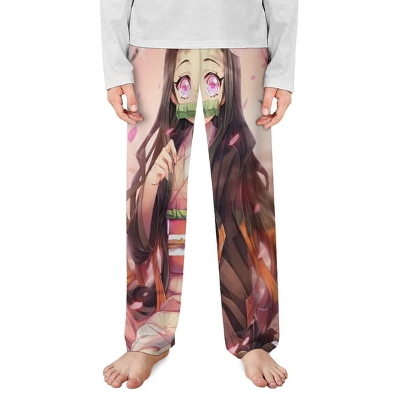 Demon Slayer Nezuko Pajama Pants Long Sleep Pants Soft Elastic Waist PJ Bottoms Lounge Pants