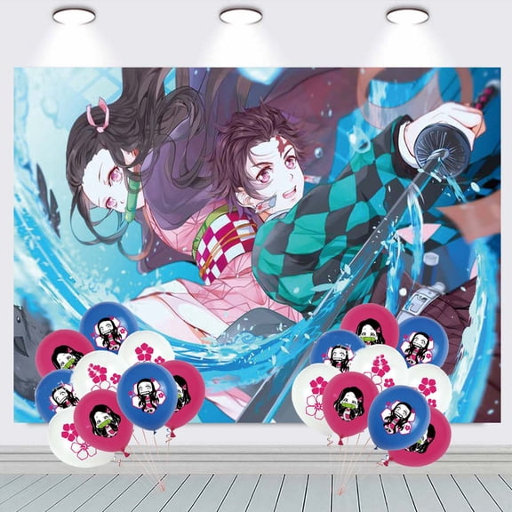 Demon Slayer Nezuko Party Decorations Backdrop Banner Balloons Taspestry Wall Decor Background Poster Decor Supplies