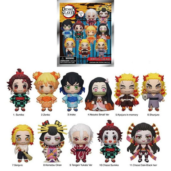 Demon Slayer Officially Licensed Blind Bag Series 5 Figural Bag Clip Keychain, 1PC Random Character, Tanjiro Kamado, Nezuko Kamado, Zenitsu Agatsuma, Cute Mini Doll Toy