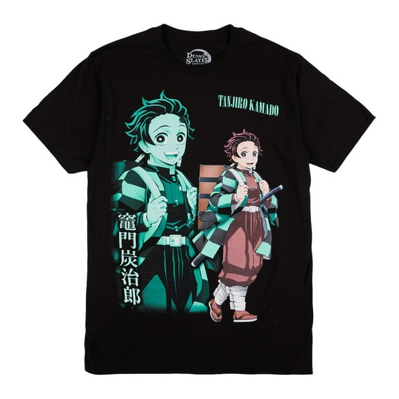 Demon Slayer Oversized Tanjiro Graphics Crew Neck Short Sleeve Men's Black T-shirt-Medium