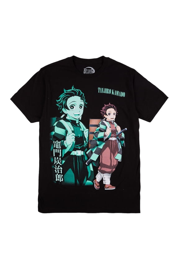 Demon Slayer Oversized Tanjiro Graphics Crew Neck Short Sleeve Men's Black T-shirt-XL