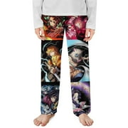 VUFOQZX Demon Slayer Pajama Pants for Kids Long Sleep Plaid Pants Soft Lounge Pj Bottoms with Pockets