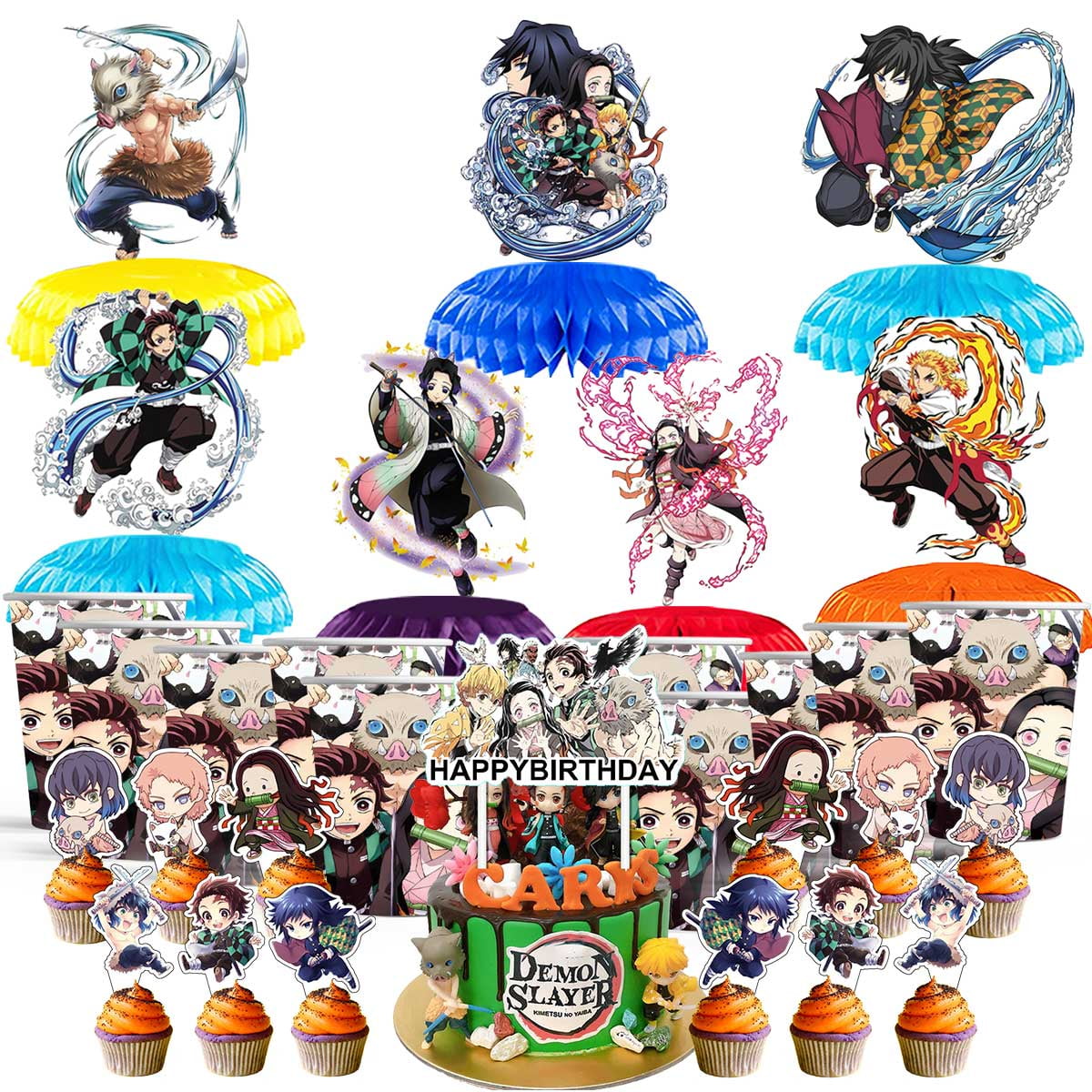 Demon Slayer Party Supplies Decor Cups Fans Decorations Honeycomb ...