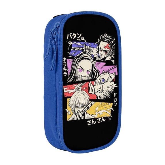 Demon Slayer Pencil Case Large Capacity Pencil Pouch Pen Bag Office Stationery Organizer Travel Makeup Bag Blue