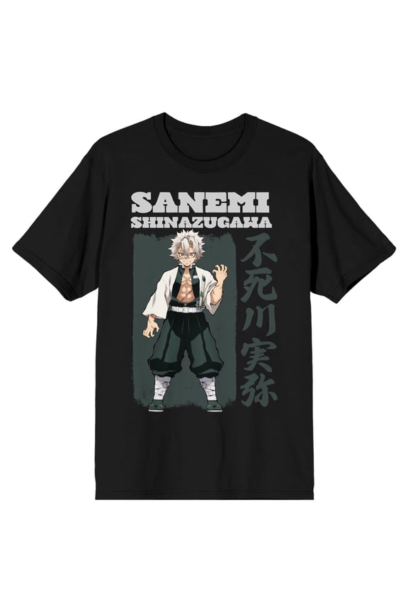 Demon Slayer Sanemi Shinazugawa Adult Black Crew Neck Short Sleeve T-shirt-Medium