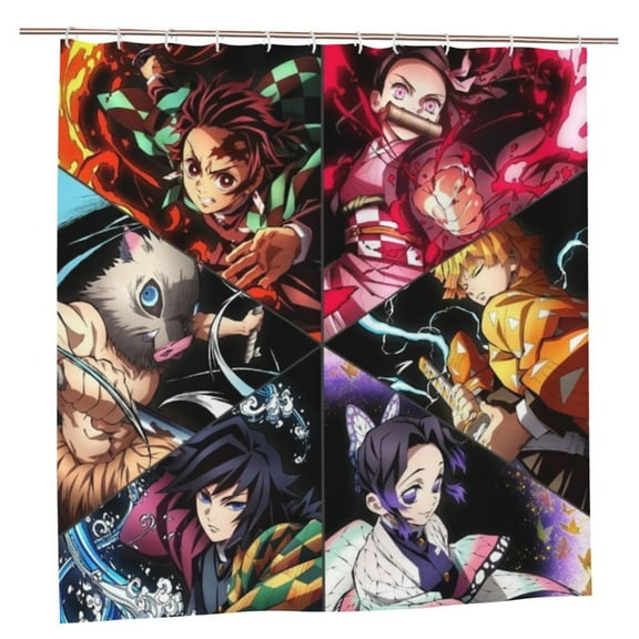 Demon Slayer Shower Curtain Anime Waterproof Fabric Bathroom Shower Curtains 72" x 72" with 12 Hooks