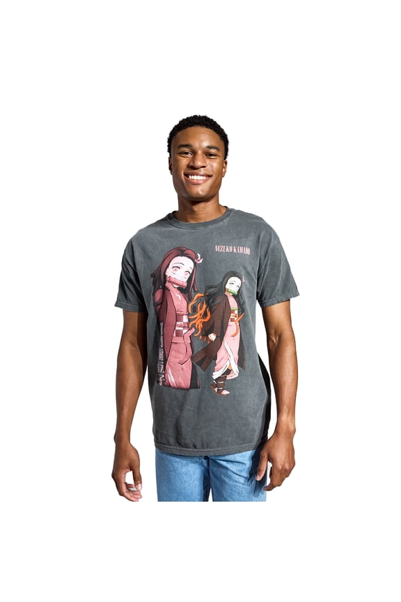 Demon Slayer Side-By-Side Nezuko Men's Black Crew Neck Short Sleeve T-shirt-Small