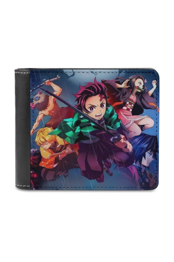 Demon Slayer Slim Bifold Wallet Purse Leather Wallets for Men Women Card Holder Wallets - Thin & Stylish