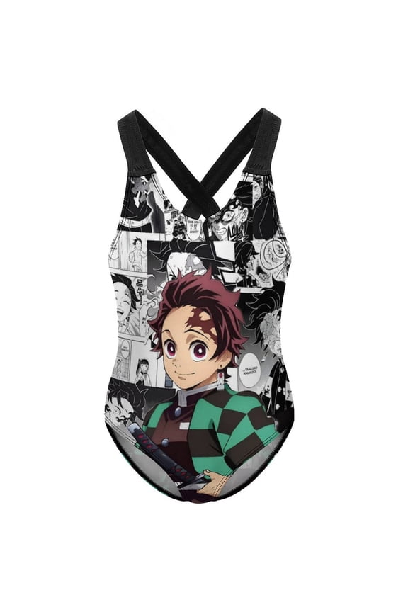 Demon Slayer Swimwear Kids' One-Piece Swimsuit Quick-Dry Cute Printed Girls' Swimwear Bathing Suit for Beach & Pool 12-14Y(170cm)