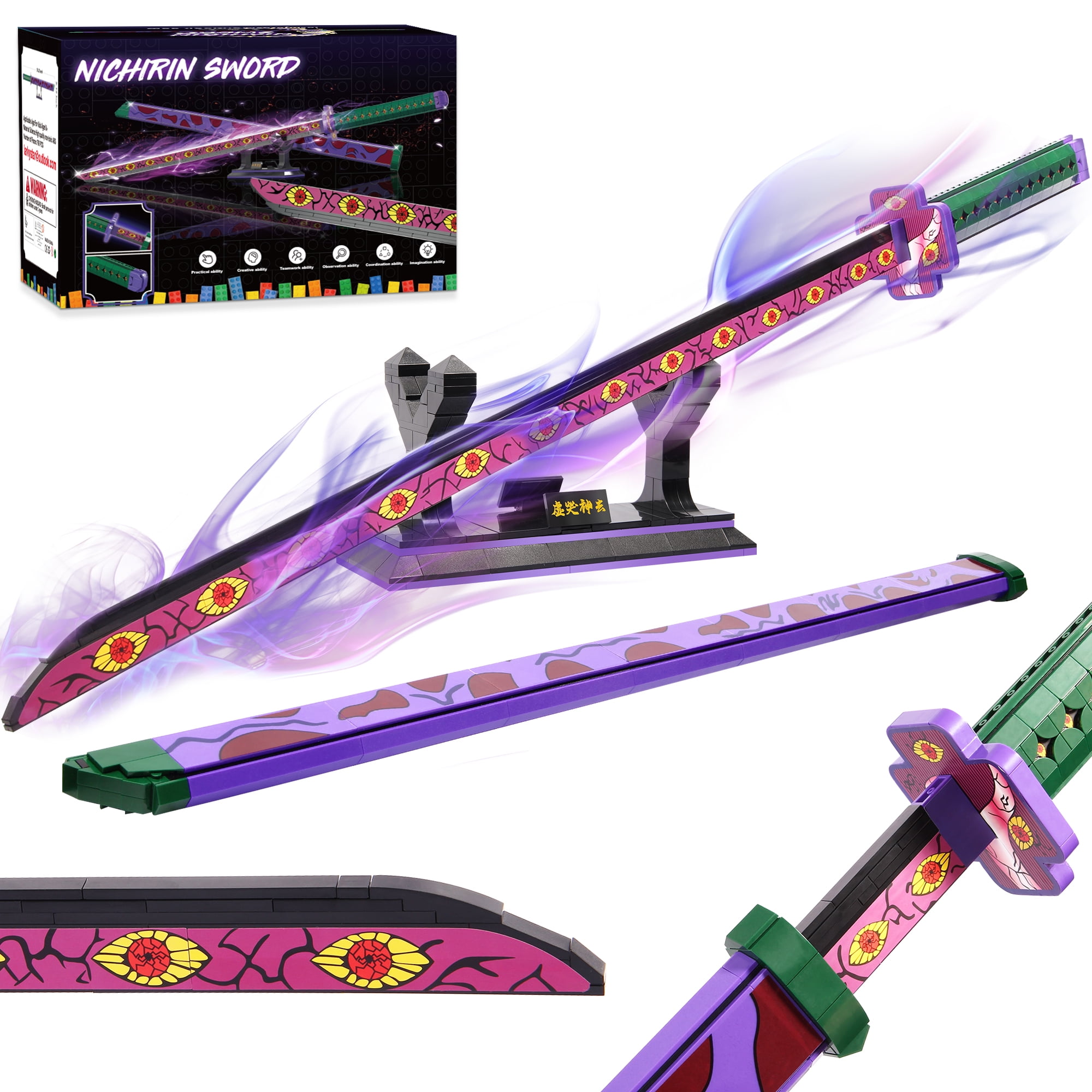 Demon Slayer Sword Compatible with Lego 39in Kokushibo Sword Building Block with Scabbard and Stand Handmade Cosplay Anime Sword Toy Building Set