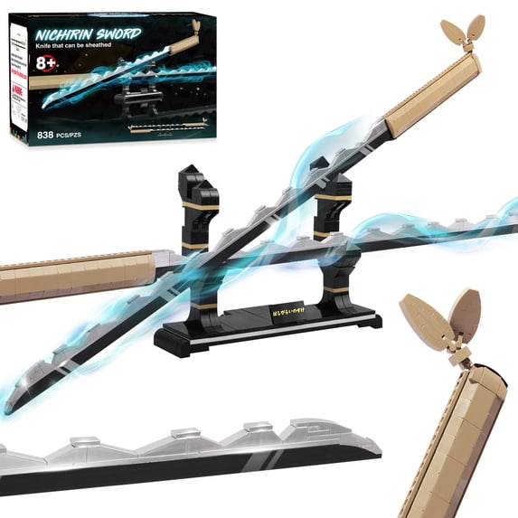 Demon Slayer Swords Compatible with Lego, 40in Hashibira Inosuke Dual-Sword Building Block with Stand, Anime Sword Building Toy Katana Kids Toys for Boys Age 8-12, 838 Pcs