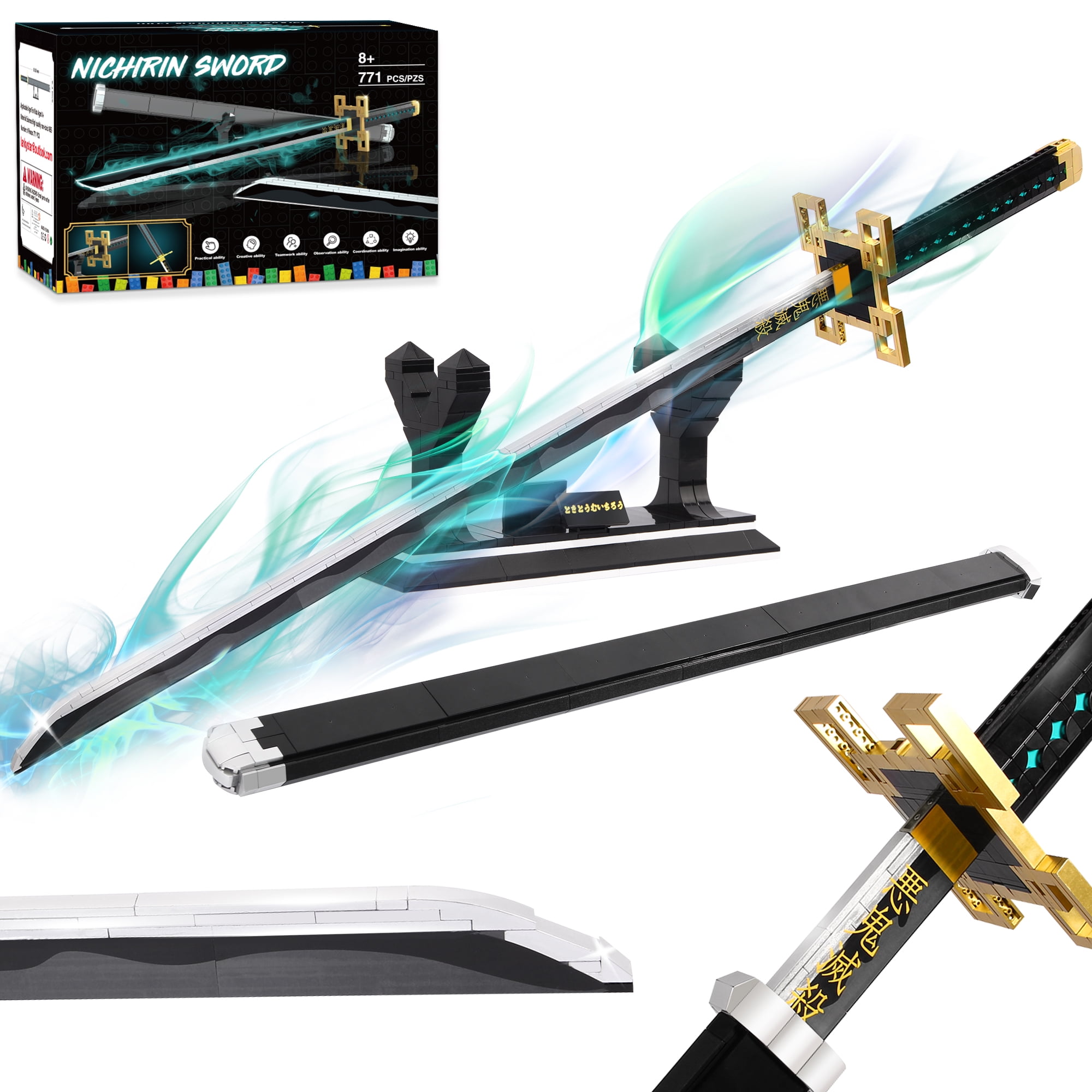 Demon Slayer Swords Building Set, 40in Kamado Tanjiro Sword Building Block  with Scabbard and Stand, Anime Sword Toy Building Set Katana Demon Slayer