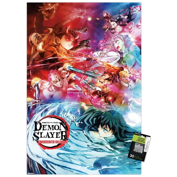 Demon Slayer: Swordsmith Village - Key Art 2 Wall Poster with Push Pins, 22.375" x 34"