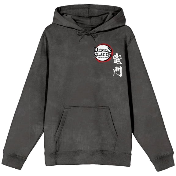 Demon Slayer Tanjiro Character Art Men's Charcoal Mineral Wash Long Sleeve Hooded Sweatshirt - Large