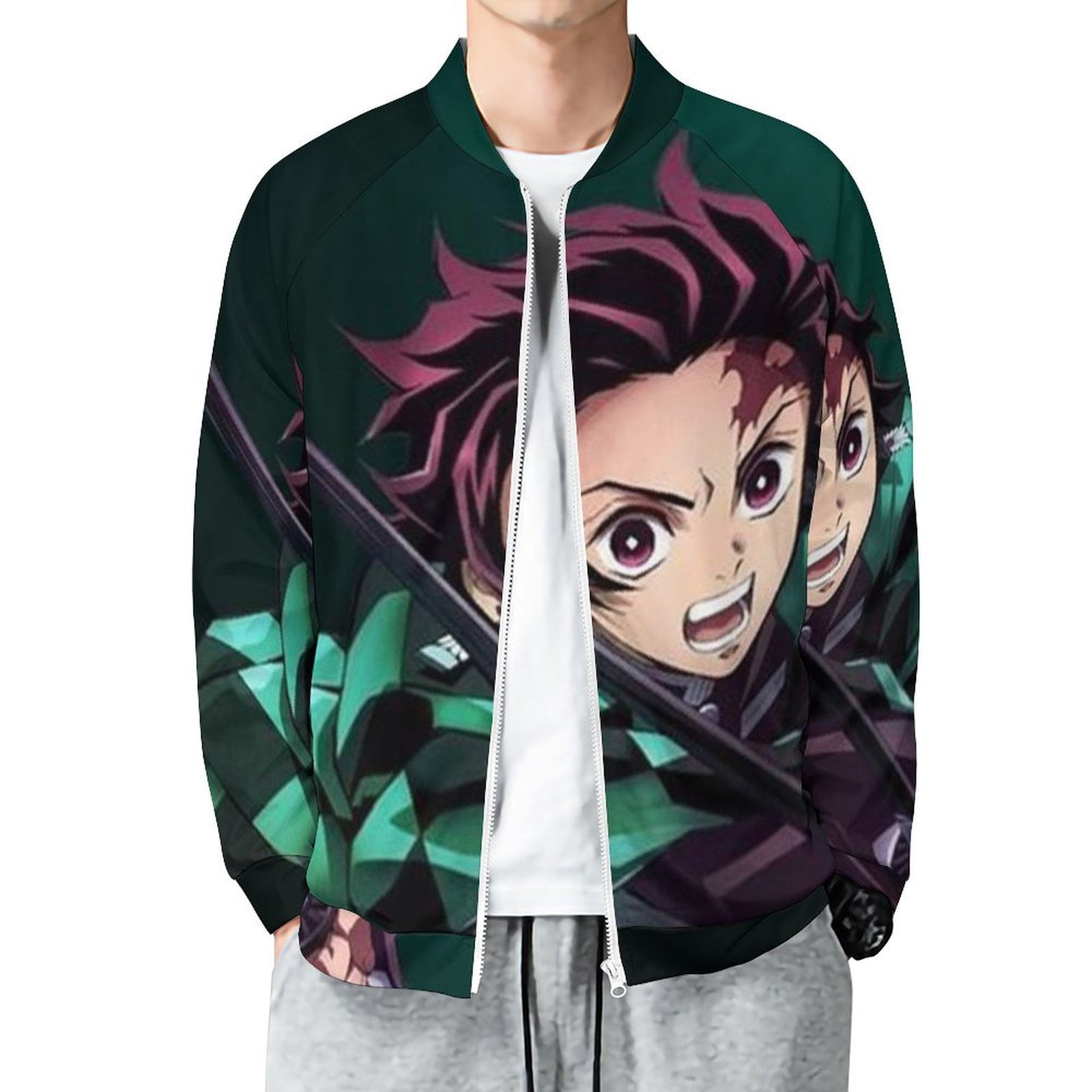 Demon Slayer Tanjiro Character Men's Jacket Windbreaker Coat Round Neck Zipper Clothing ...