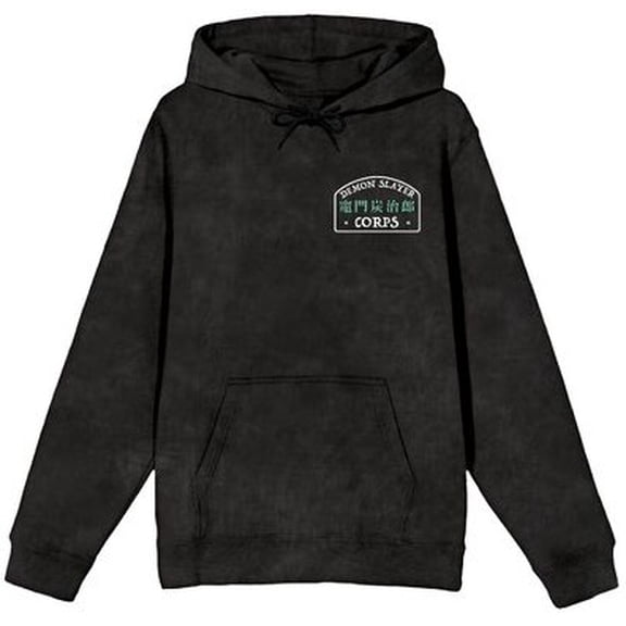 Demon Slayer Tanjiro Checkered Pattern Men's Black Mineral Wash Long Sleeve Hooded Sweatshirt-XL