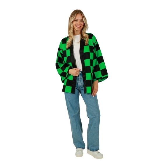 Demon Slayer Tanjiro Cosplay Checkered Robe Womens Back Logo Hit-Small-Medium
