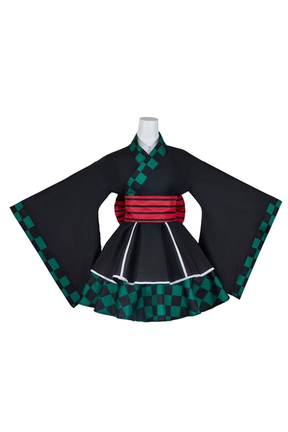 Green Checkered Kimono Maid Dress