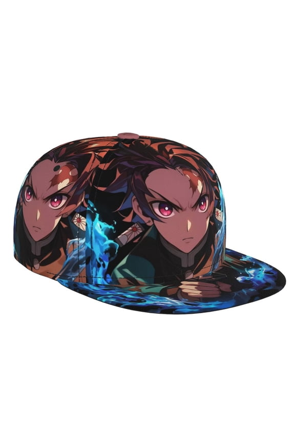 Demon Slayer Tanjiro Kamado Baseball Cap For Men, Women & Kids, Classic Flat Brim Hat Hip Hop Trucker Hat Adjustable Snapback Hat