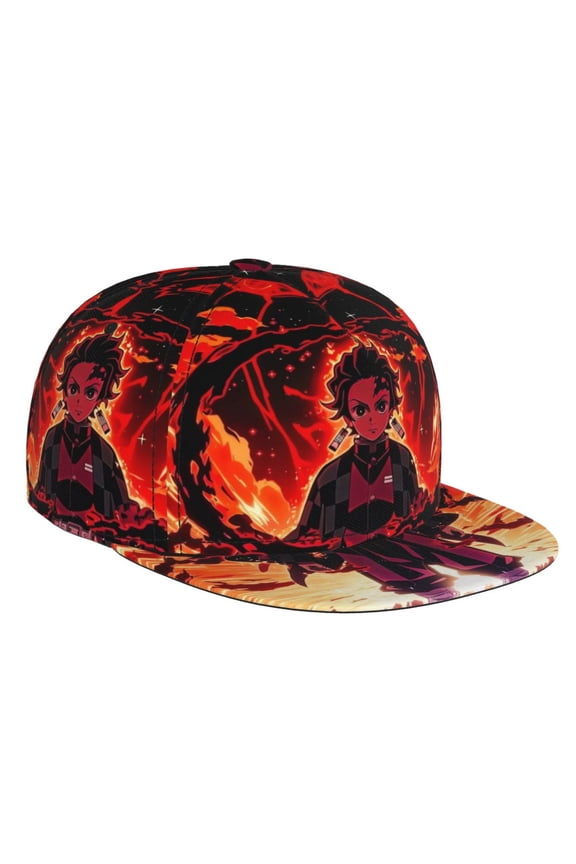 Demon Slayer Tanjiro Kamado Baseball Cap For Men, Women & Kids, Classic Flat Brim Hat Hip Hop Trucker Hat Adjustable Snapback Hat