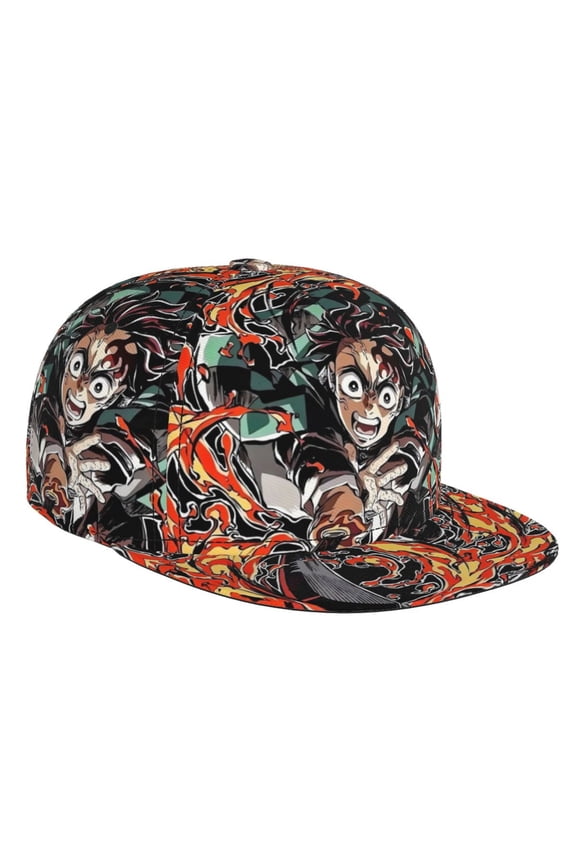 Demon Slayer Tanjiro Kamado Baseball Cap For Men, Women & Kids, Classic Flat Brim Hat Hip Hop Trucker Hat Adjustable Snapback Hat