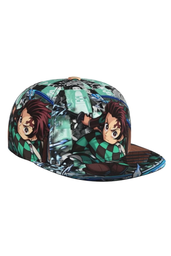 Demon Slayer Tanjiro Kamado Baseball Cap For Men, Women & Kids, Classic Flat Brim Hat Hip Hop Trucker Hat Adjustable Snapback Hat