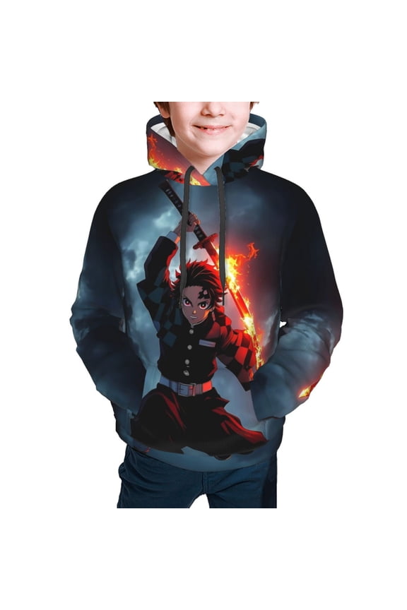 Demon Slayer Tanjiro Kamado Kids' Hoodie 3d Print Sweatshirt Soft Pullover Hooded With Big Pockets For Boys Or Girls Medium