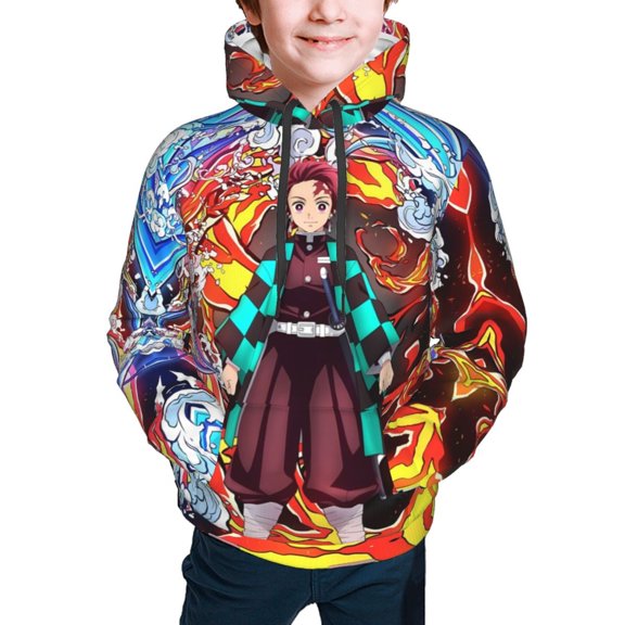 Demon Slayer Tanjiro Kamado Kids' Hoodie 3d Print Sweatshirt Soft Pullover Hooded With Big Pockets For Boys Or Girls Medium