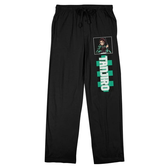 Demon Slayer Tanjiro Men's Black Drawstring Sleep Pants-Medium